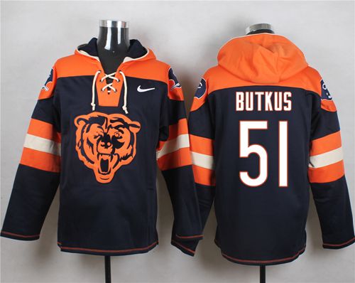 Nike Bears #51 Dick Butkus Navy Blue Player Pullover NFL Hoodie - Click Image to Close